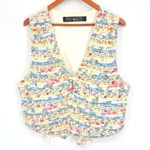 Vintage AJ Pintucked Front Multiple Pattern Vest Women's Size Large‎